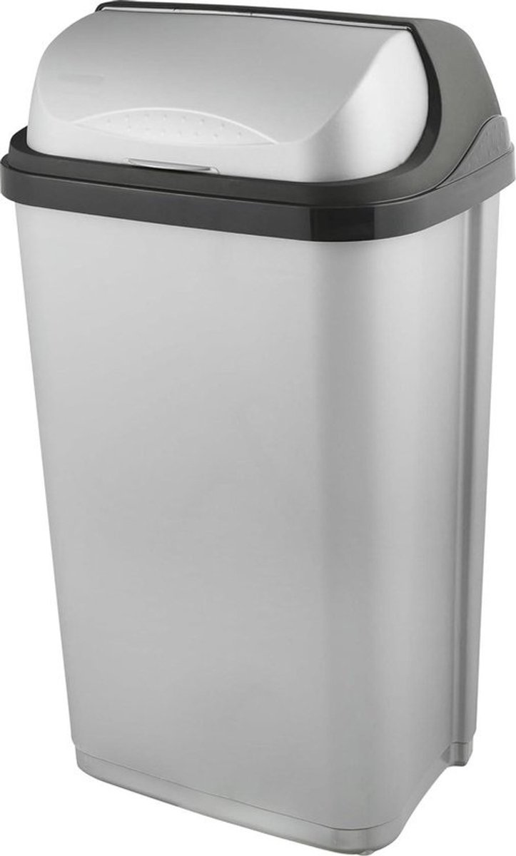 Vuilnisbak met klapdeksel - 50 liter - zilver - Rasmus - afvalbak vuilnisbak 60 liter