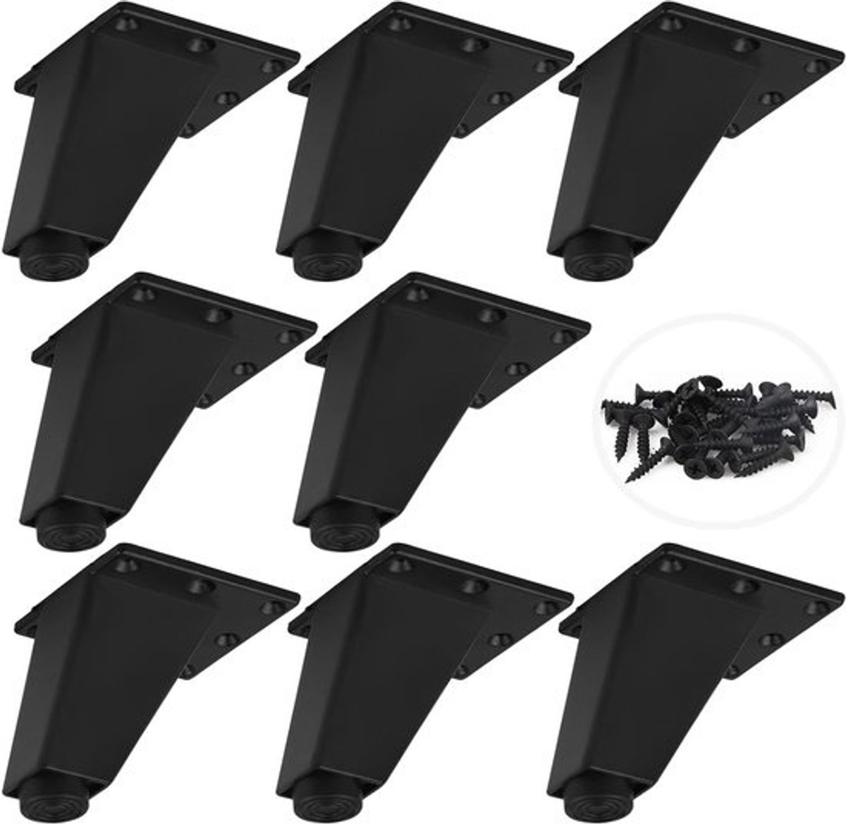 8 Zwarte Driehoekige Meubelpoten van 8 cm voor Sofa, Tafel, Bed en Keukenmeubels