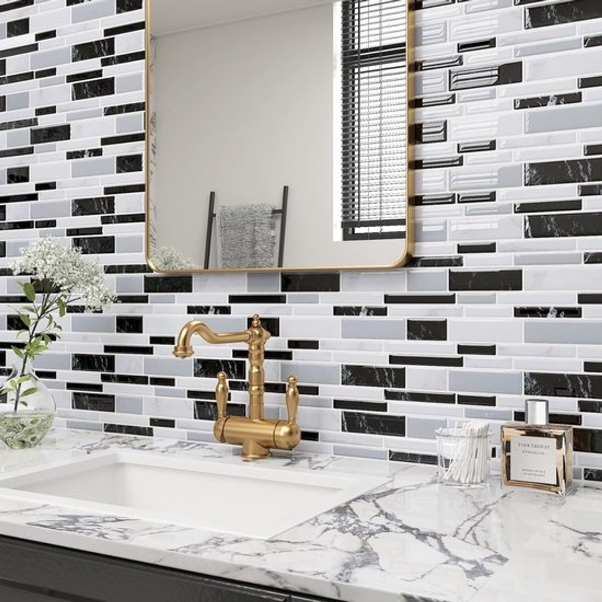 Marmeren 3D Wandtegels 30.5 x 30.5cm - Zelfklevende Vinyl Stickers voor Badkamer en Keuken - Waterdichte Tegels voor Muurdecoratie en Renovatie