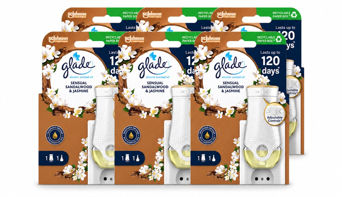 6 x Glade - Houder Elektrische Olie - Sensual Sandelhout Jasmijn - Voordeelverpakking - 6 stuks