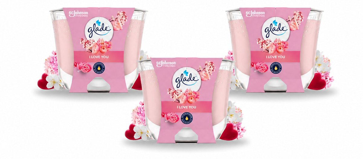 3 x Glade - Geurkaars I Love You - 100% Raapzaadwas - 204 g - Voordeelverpakking - 3 stuks