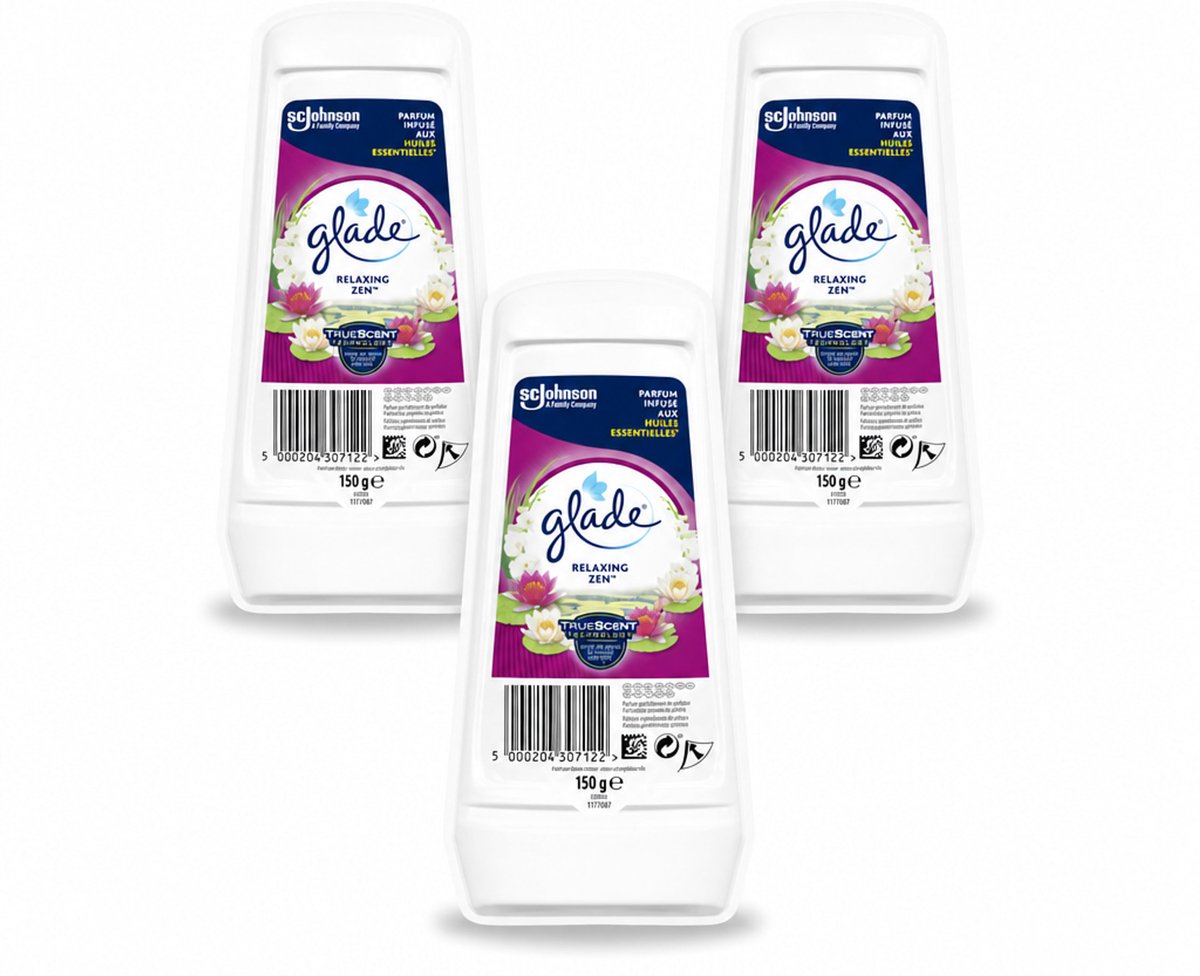3 x Glade – Luchtverfrisser Gel – Relaxing Zen – 150 g - Voordeelverpakking - 3 stuks