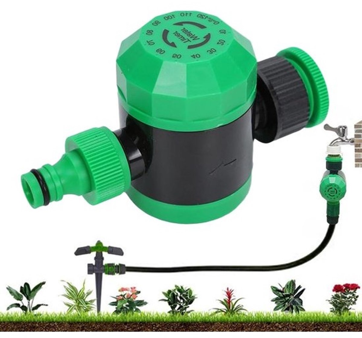 Irrigatietimer - Water timer - Planten water geven - Mechanisch instelbaar - 14 x 83 cm - Grijs