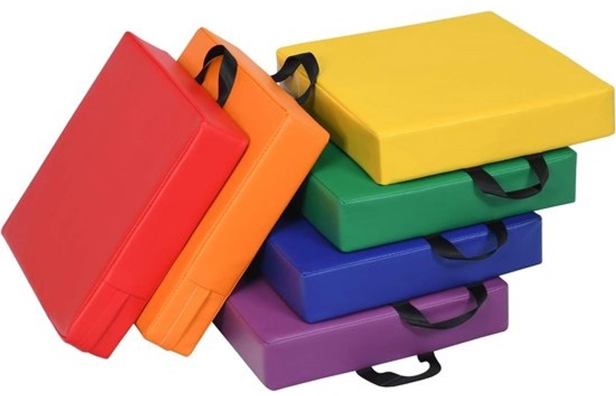 Set van 6 vierkante vloerkussens voor kinderen - Zachte zitkussens met handvat