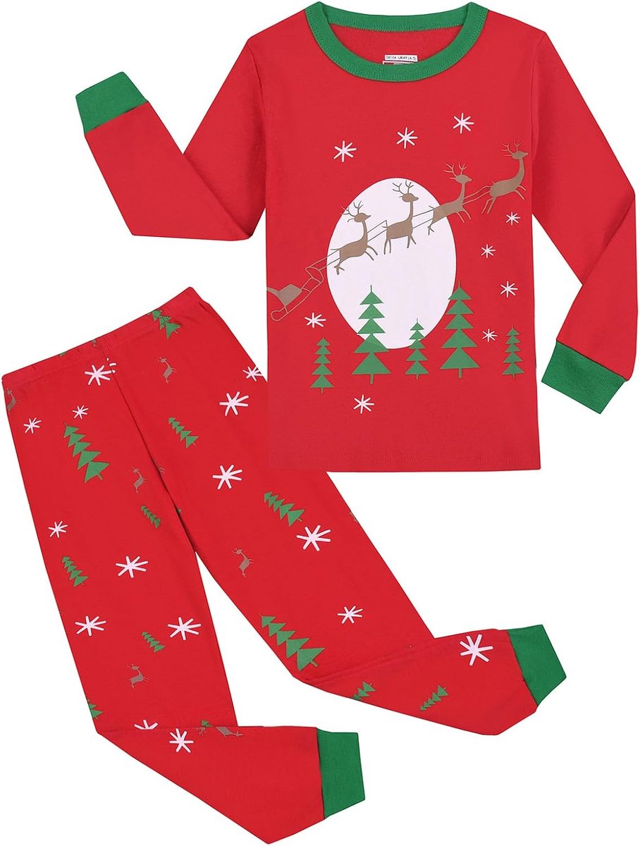 Jongens Pyjama meisjes Kinderen Kerstpyjama Lange mouwen katoen tweedelig 2-12 jaar