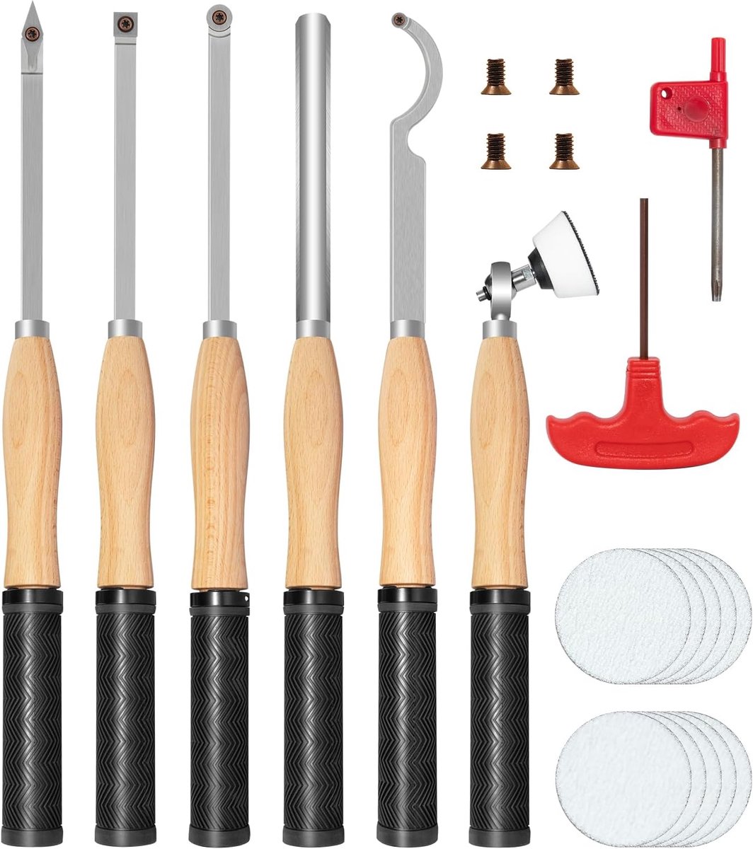 Draaibank Draaibank Draaien Gereedschap Set met Bowl schuurmachine, Draaibank Ruwer En Finisher Zwaan Hals Hol Gereedschap Met 4 stks Carbide Inserts voor Houtdraaien (6 stuks)