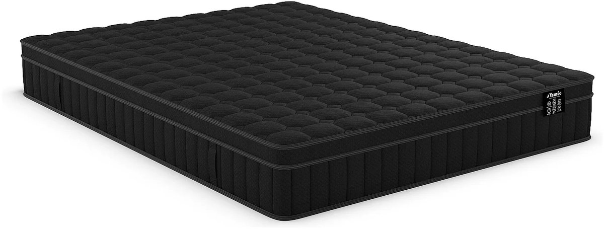 Vente-unique Matras 180 x 200 cm hybride pocketveren 7 zones, vormgeheugenschuim en zwarte tijk dikte 25 cm - van YSMÉE TOLCA