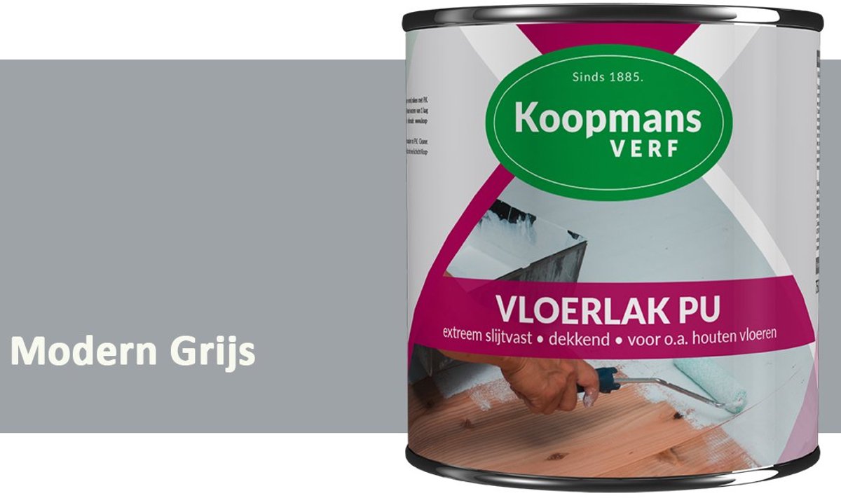 Koopmans Vloerlak PU Zijdeglans – Slijtvaste Lak voor Houten Vloeren, Trappen & Meubels – Krasvast – Binnen – Modern Grijs – 750 ml