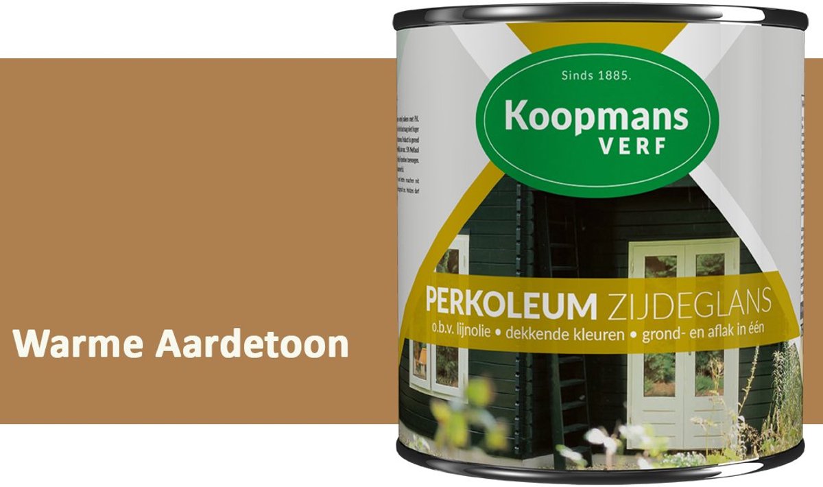 Koopmans Perkoleum Zijdeglans Dekkend – Houtverf Buiten – Dekkende Beits voor Schutting & Gevel – Elastisch & Weerbestendig – 2,5 l – Warme Aardetoon