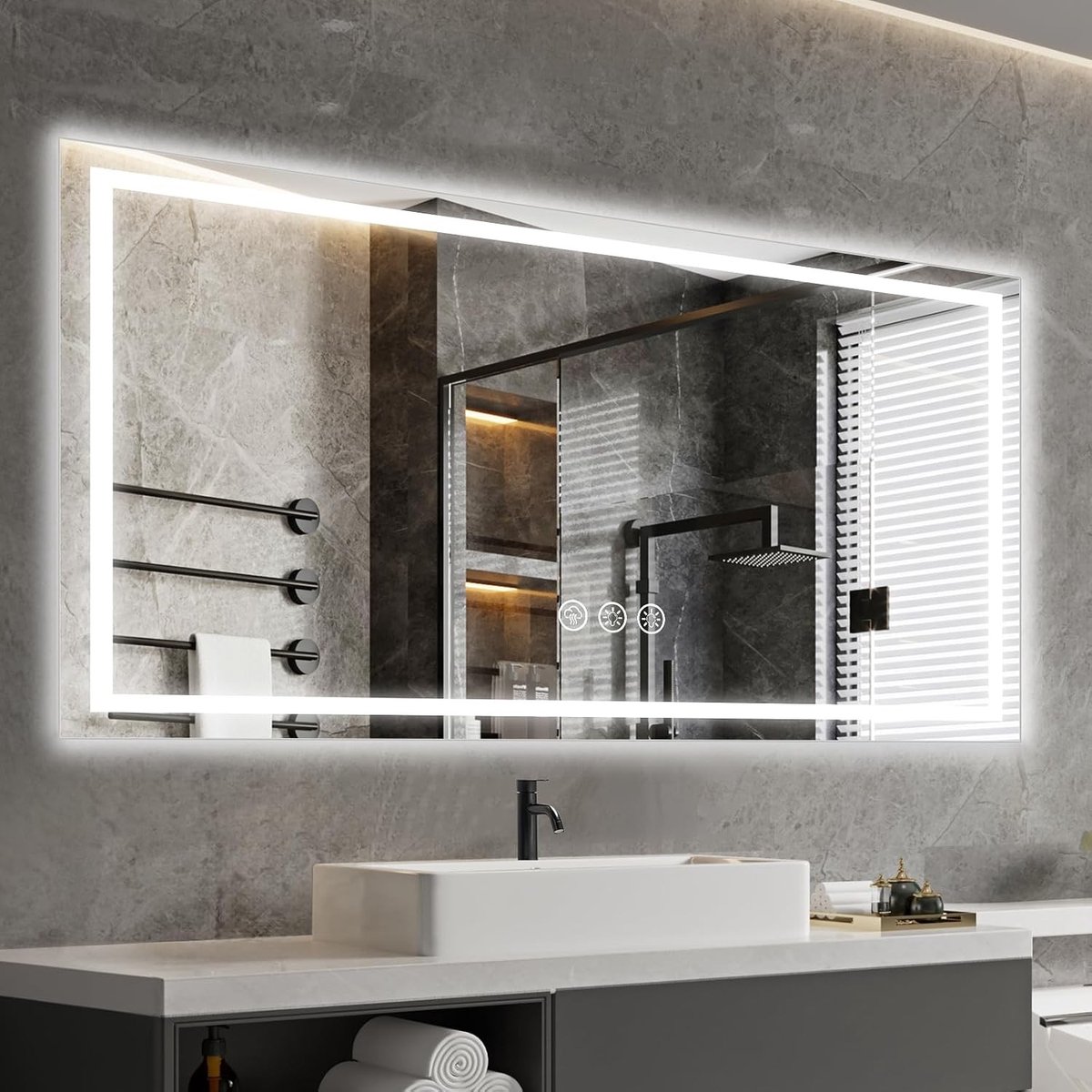 Douchespiegel anti condens - Wit - 60 x 100 cm - LED Badkamerspiegel met Dimbare Verlichting en Anti-Condensfunctie - Voor Badkamergebruik