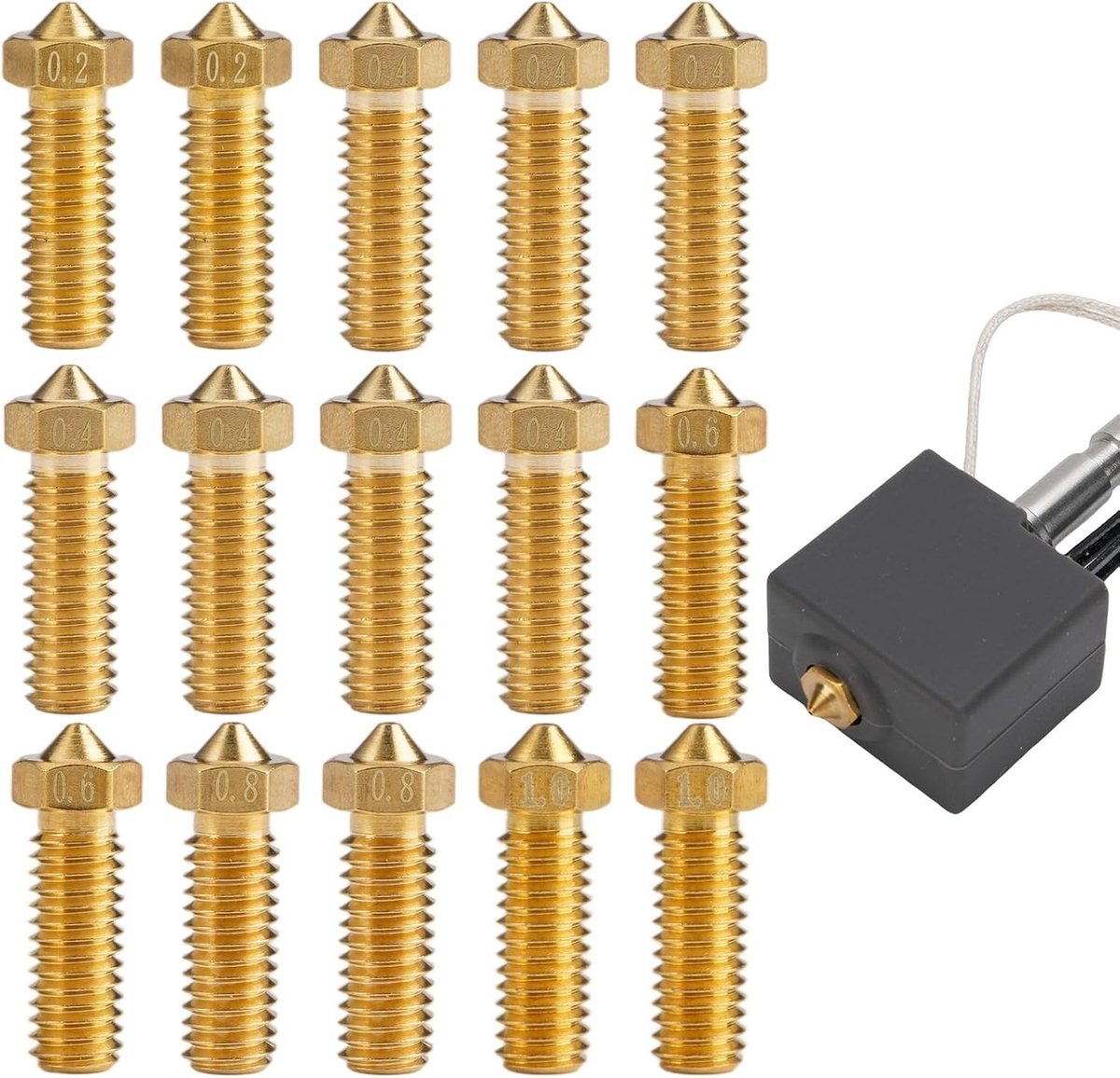 15-delige spuitmondset voor 3D-printer, inclusief messing spuitmonden, vervangingsonderdelen en accessoires