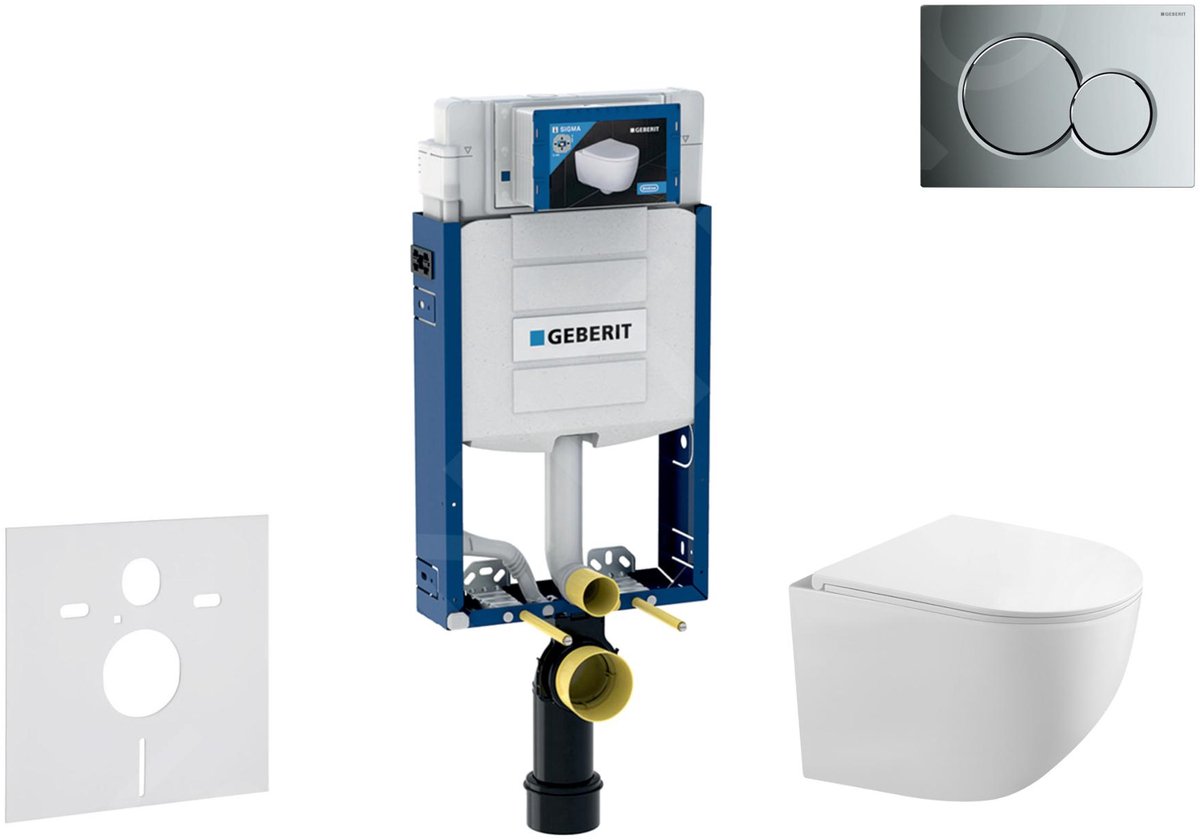 Voorwand montageset, Gaia toilet en softclose zitting, Sigma01 bedieningsplaat, glanzend chroom