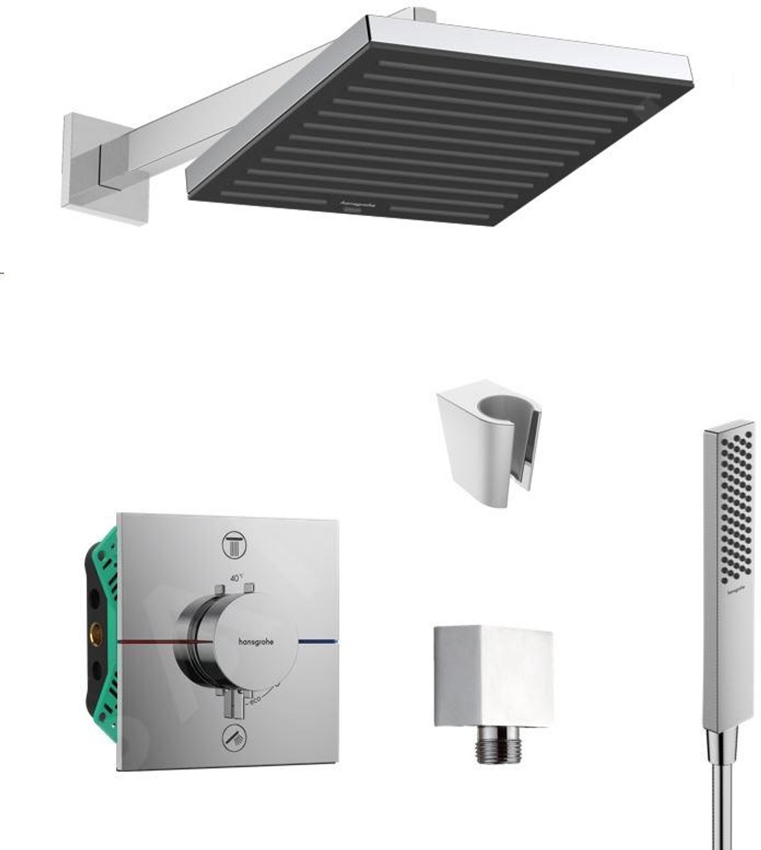 Doucheset met inbouwthermostaat, met hoofddeel, chroom