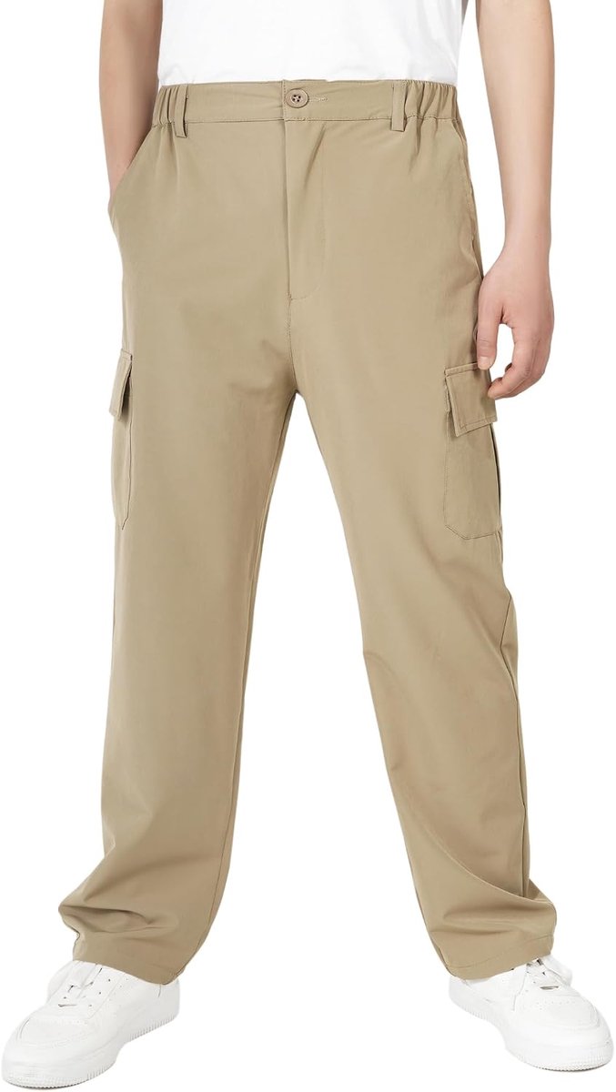 Jongens Lichtgewicht Cargo Broek Rechte Fit Stretch Elastische Taille Casual Waterdichte Wandelbroek