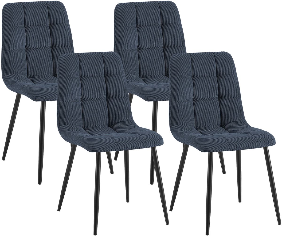 CLP Set van 4 Eetkamerstoelen Tilde - Gestoffeerd - Metalen Onderstel - belastbaar tot 150 kg - Ribstof/blauw