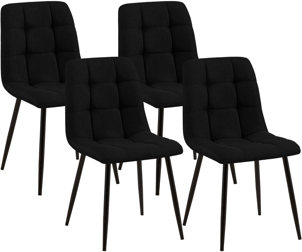CLP Set van 4 Eetkamerstoelen Tilde - Gestoffeerd - Metalen Onderstel - belastbaar tot 150 kg - Stof/zwart