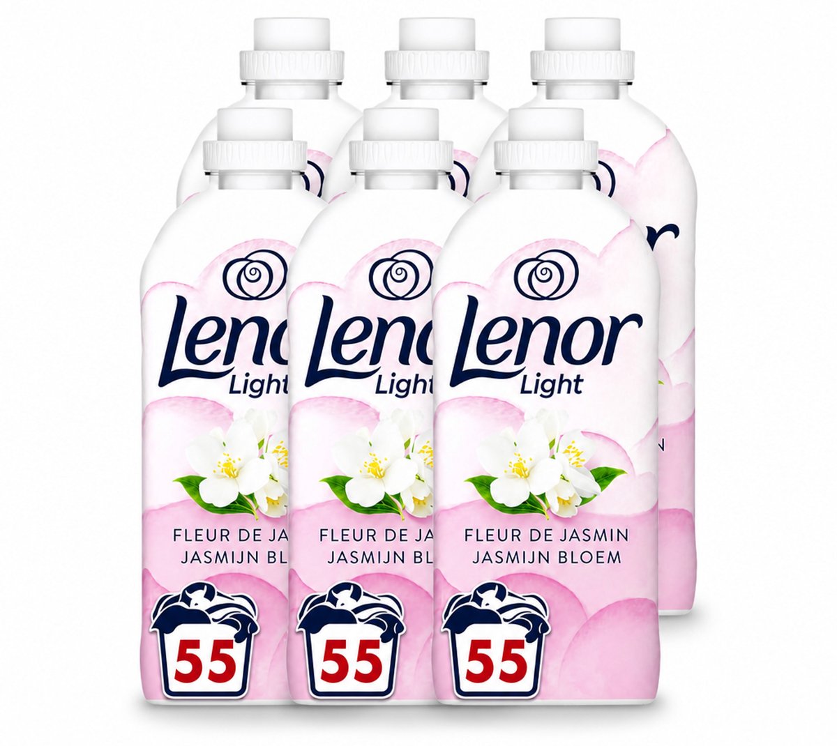 6 x Lenor Light - Wasverzachter - Jasmijnbloem - Fris & Zacht - 55 Wasbeurten - Voordeelverpakking - 6 stuks