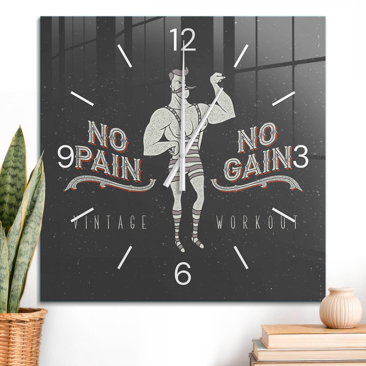 ArtPrintCave Zwart Glazen Klok - 60x60 cm - Wandklok Vierkant - Retro Krachtpatsers Stille Wandklok - Teksten Wandklok Keuken - Witte Klokwijzers