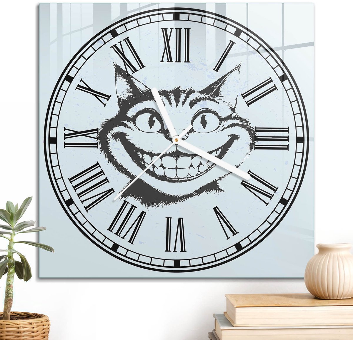 ArtPrintCave Zwart Glazen Klok - 30x30 cm - Wandklok Vierkant - Kattenklok Unieke Klok - Abstractie Stille Wandklok - Witte Klokwijzers