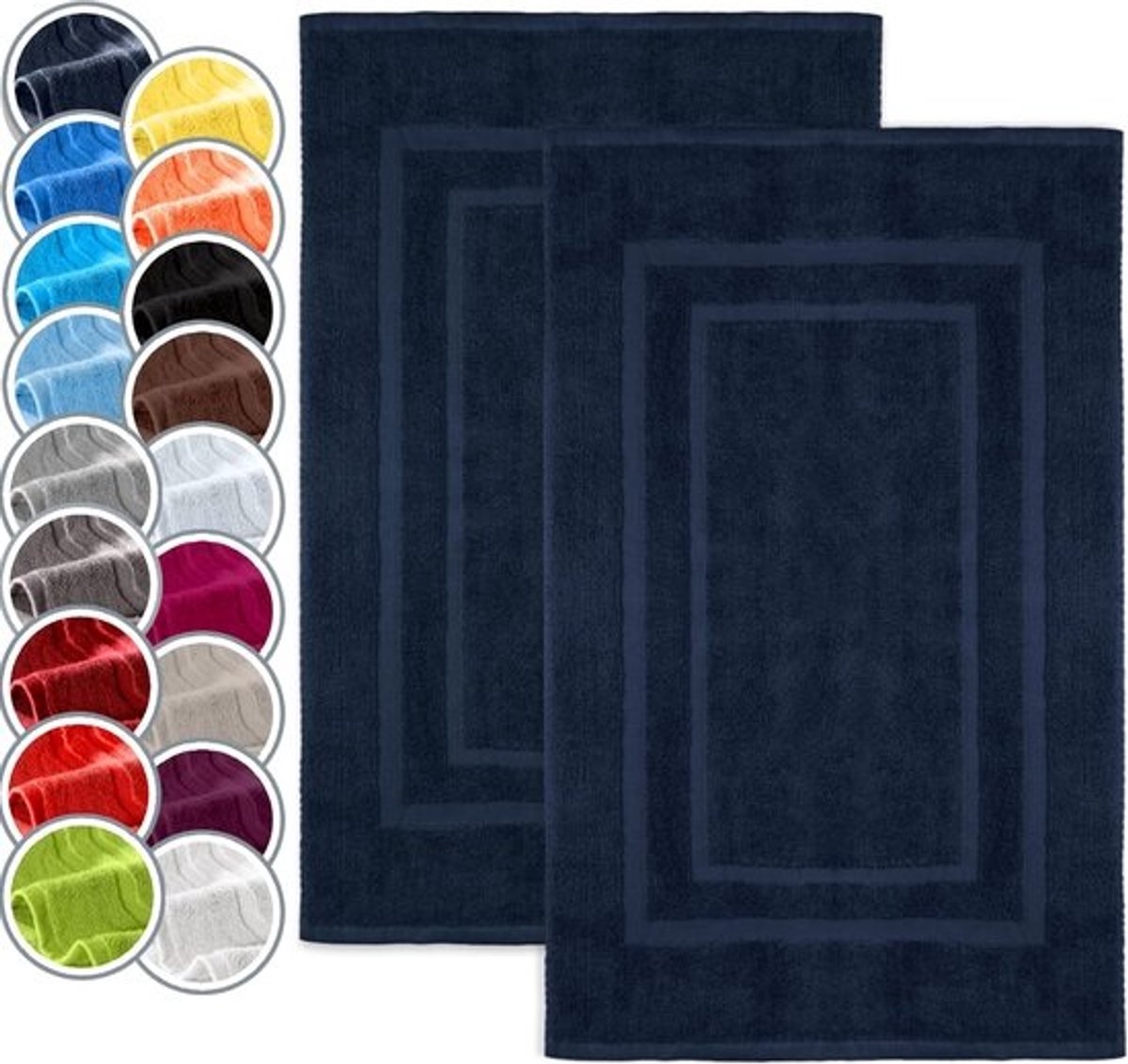 Set van 2 Badstof Badmatten - 100% Katoen, 50x80cm, Navy