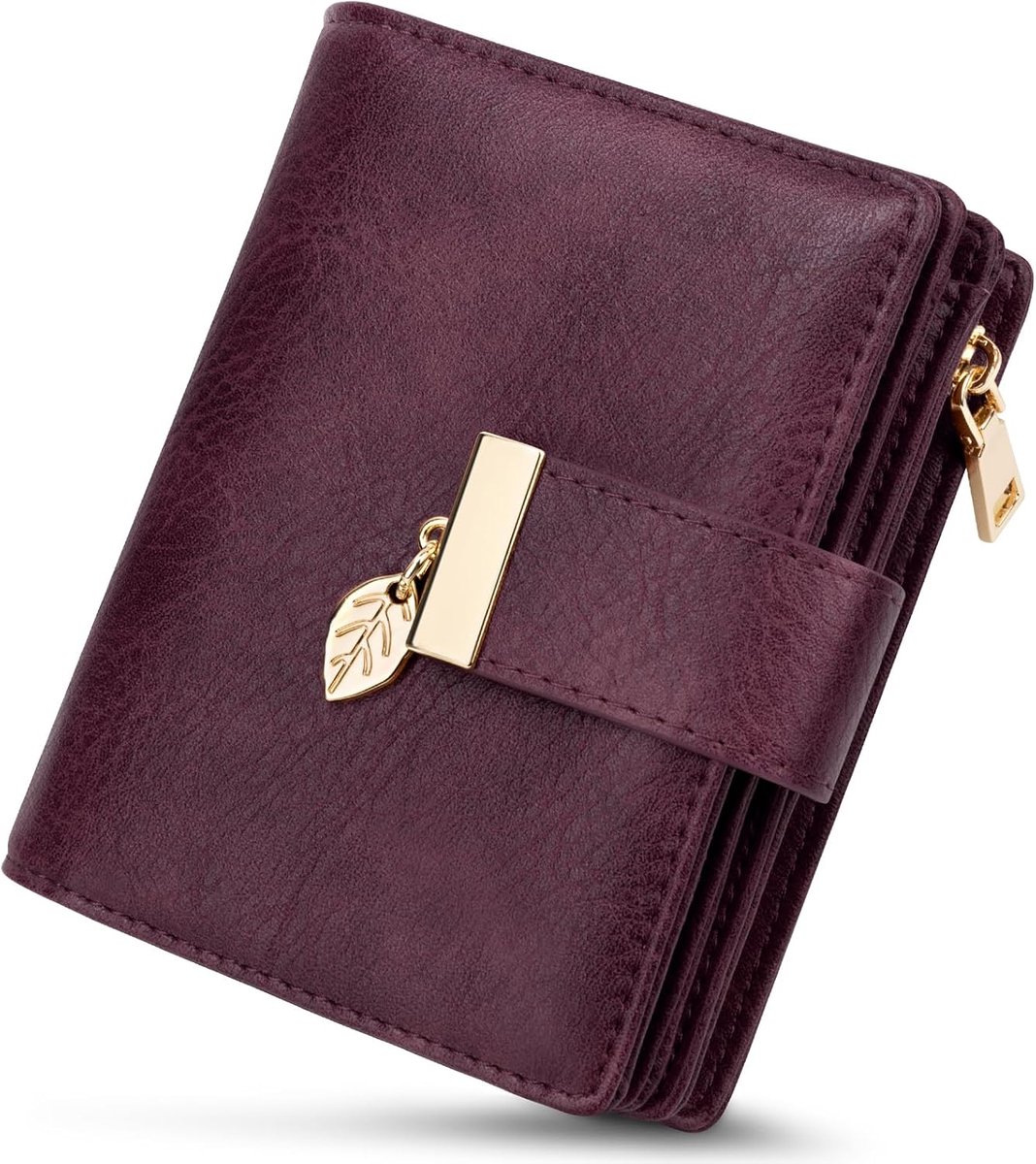 Portemonnee voor dames, klein, RFID-blokkering, PU-leer, grote capaciteit, portemonnee voor vrouwen met 14 kaartvakken en ritssluiting, muntvak, 12.5 x 10 x 3.5 cm, Retro