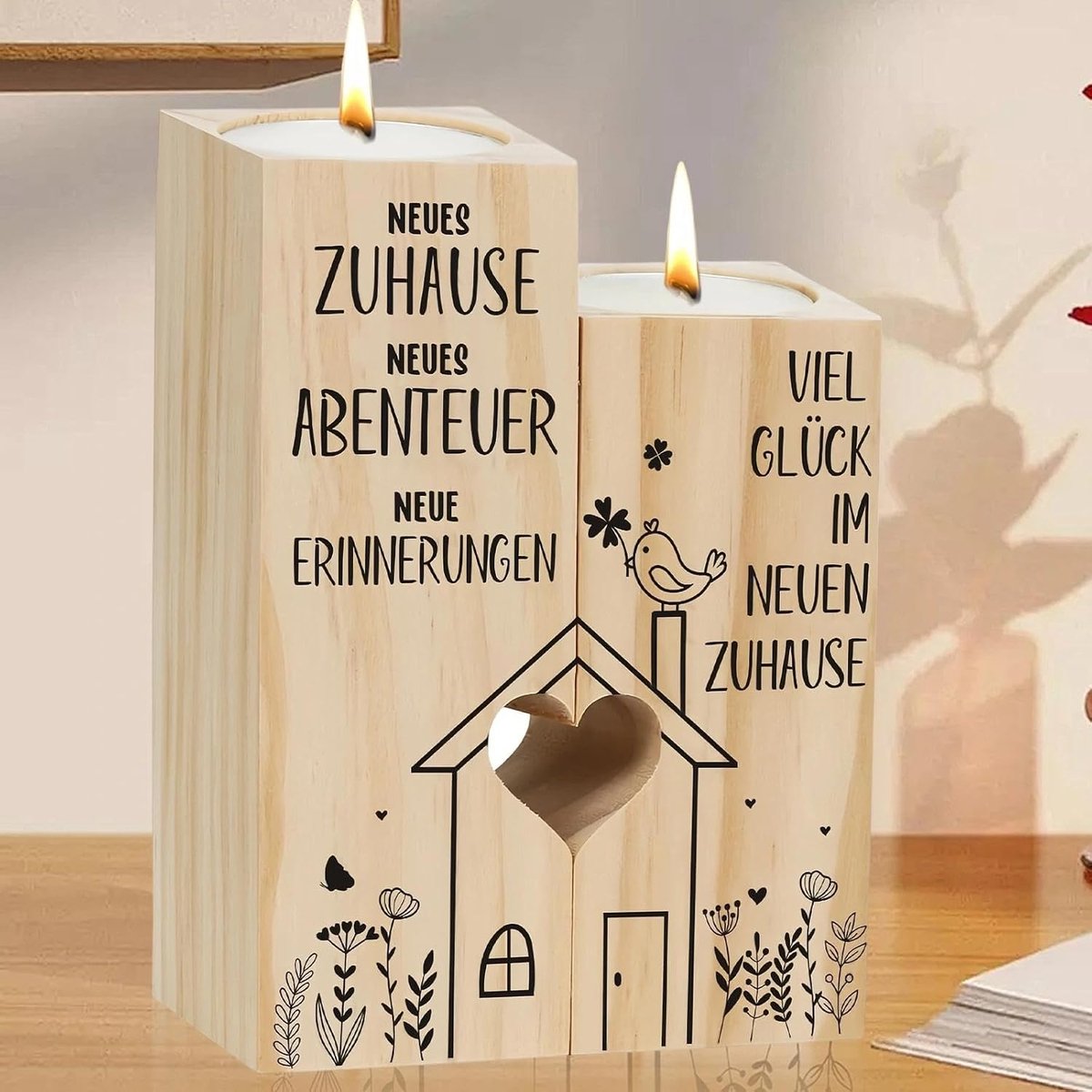11,8 cm en 9,8 cm, kandelaar, hout, massief hout, housewarmingscadeau met kaarsen, cadeau voor vrienden, collega's en familie