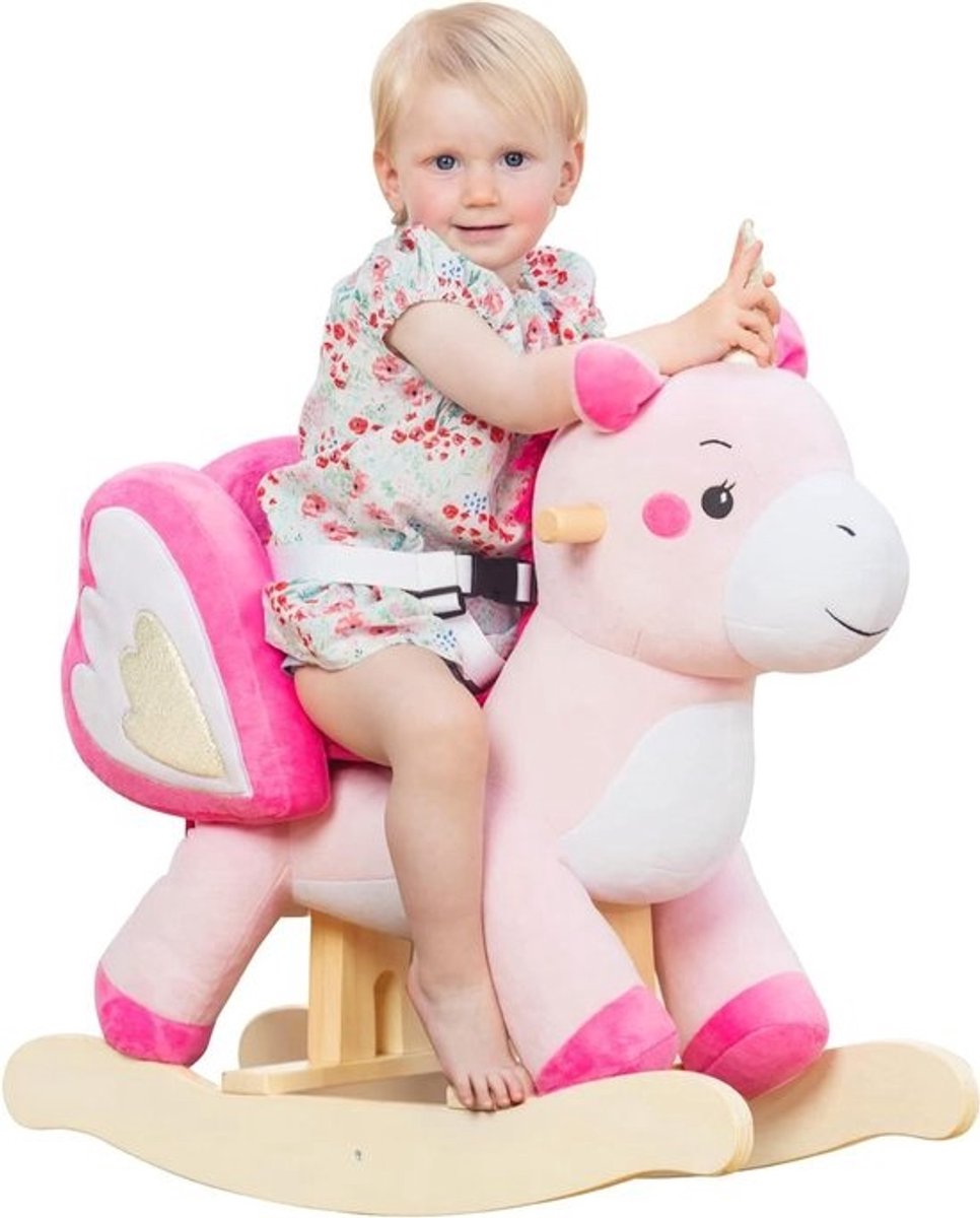 Houten Hobbelpaard Eenhoorn voor Baby's van 1-12 Jaar - Schommel speelgoed voor Binnen en Buiten, Roze