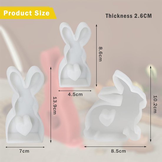 Mallen Bunny Candle Malls Zeep Mallen Siliconen Bakvorm Oren Konijn Mold voor Cake Chocolade Zeep Wax Kaarsen Pasen Geschenken Wit — afbeelding 2