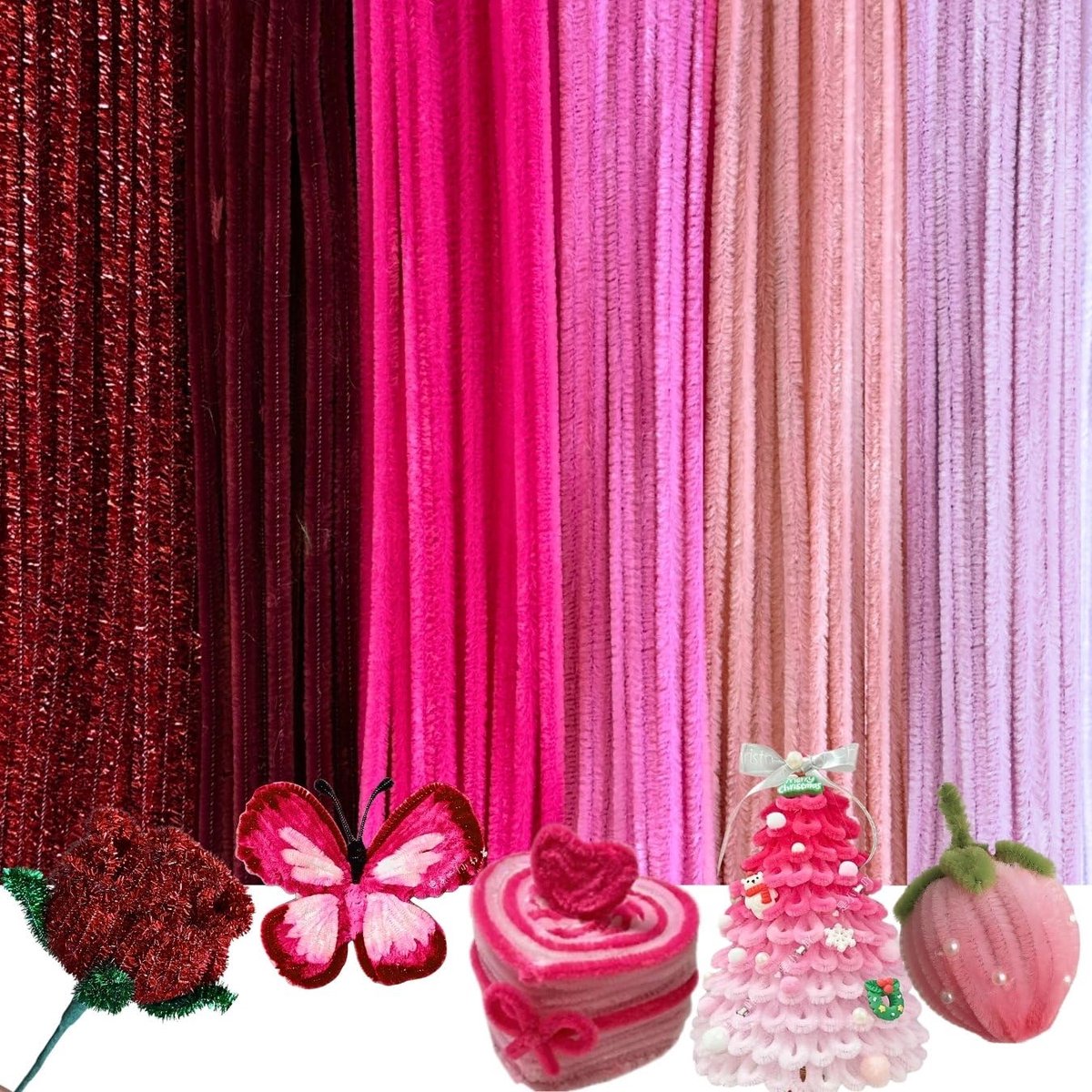 Pijpreinigers chenille stengels, pijpreinigers voor handwerk, pijpenragers set voor doe-het-zelf kunst en ambachtelijke projecten (gradiënt roze)