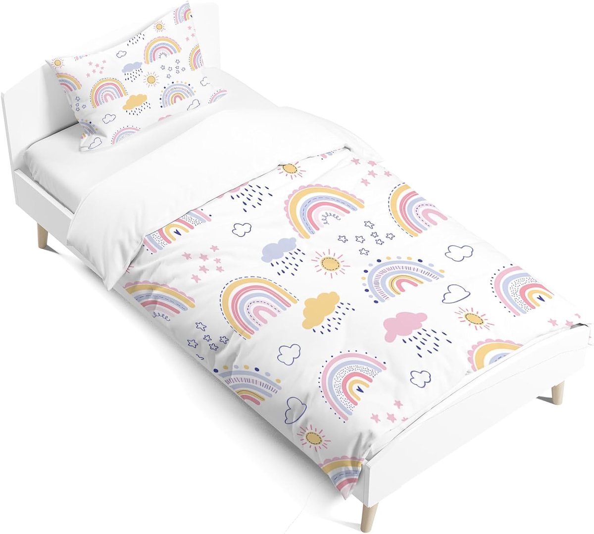 Beddengoedset Regenboog voor kinderen, microvezel, met regenboog, wolken, sterren in cartoon-stijl, inclusief dekbedovertrek en kussenslopen, 40x60cm voor meisjes (Style-01, 120 x 150cm)