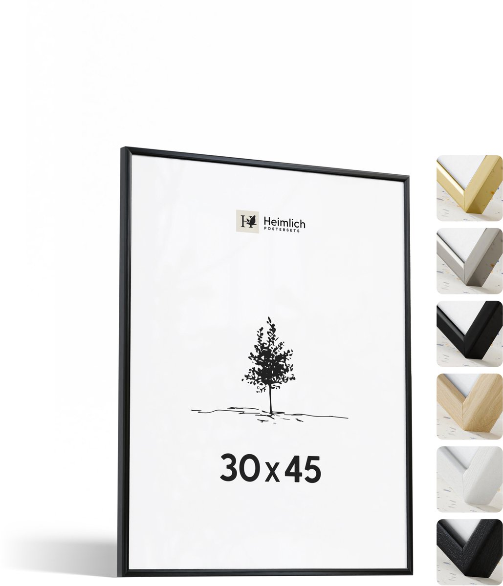 Heimlich Fotolijst 30x45 cm - Posterlijst Metaal Zwart - Wandhangend - Onbreekbaar Kunststof Glas