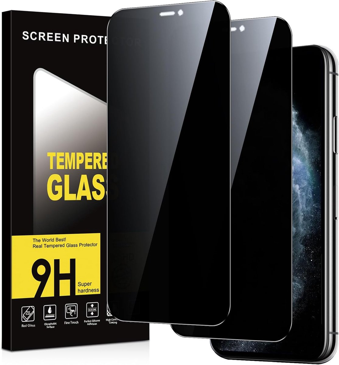 Glas voor iPhone 11 Pro/iPhone X/XS anti-spionage 2 stuks, anti-spionage displaybeschermfolie, hardheid 9H, krasbestendig, zonder luchtbellen, anti-spy, privacy, glasbescherming