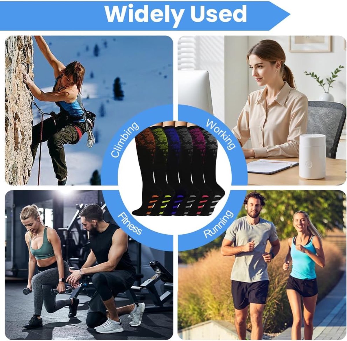Kousen dames en heren, compressiekousen heren, voor hardlopen, fietsen, fitnessstudio, reizen