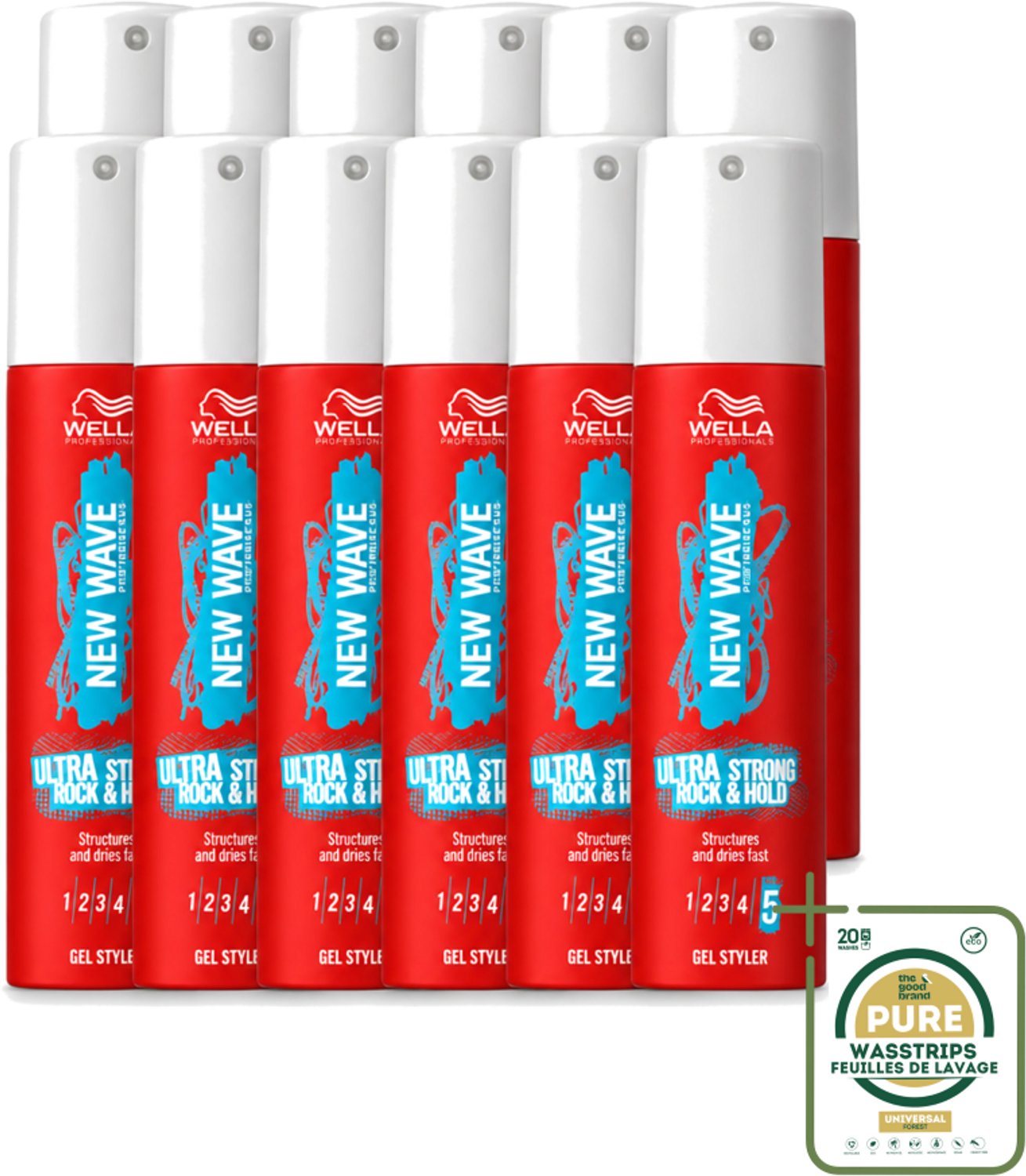 12 x Wella – New Wave Ultra Strong Rock & Hold – Haargel – 100 ml - Wasstrips - Haargel - Haar Fixatie - Haar Structuur - Haar Glans - Haar Stylen