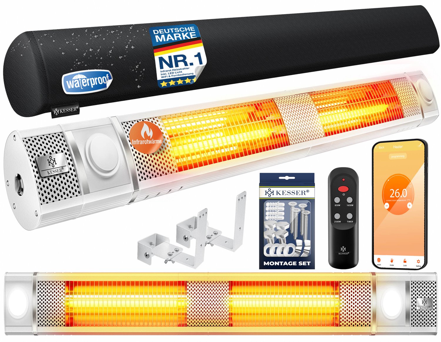 KESSER® Infrarood Heizstrahler 3000W met LED Licht en WiFi