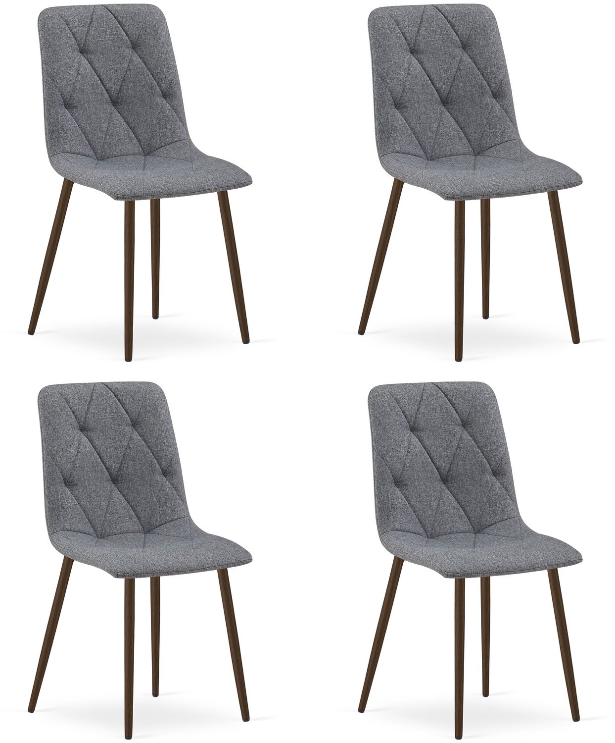 LEOBERT LIBRA Eetkamerstoelen – Set van 4 – Grijs Stof – Walnootkleurige Houten Poten – Comfortabele Gestoffeerde Zitting – Modern Design – Voor Woonkamer, Keuken en Eetkamer – Max. 110 kg per Stoel
