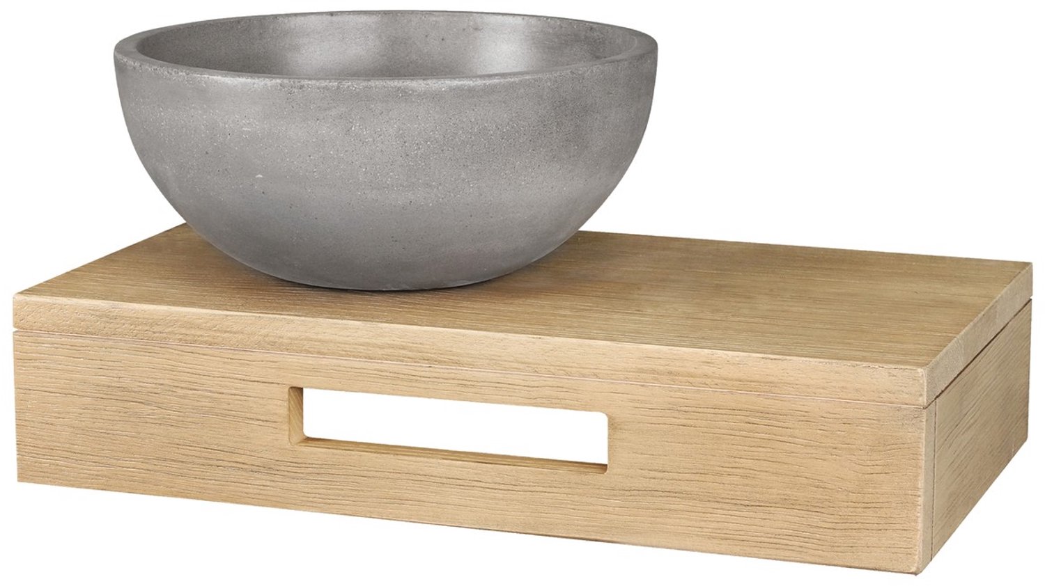 Differnz Hura L Set - Wastafel van Beton met Onderkast van Eiken - Donkergrijze Kleur - Rond Model - Doorsnede Ø 28 cm - Afmeting 47 x 26 cm - Inclusief 2 Jaar Garantie op het Product