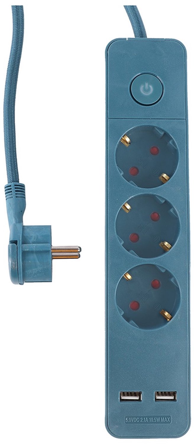Q-link stekkerdoos 3-voudig & 2x USB - Blauw