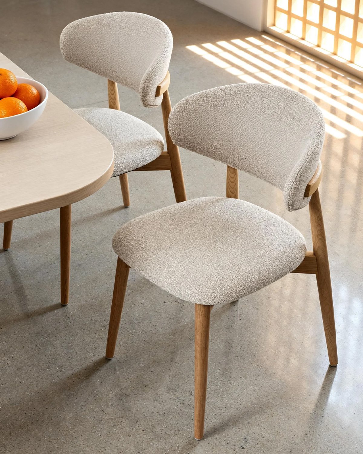 SONNENH Eetkamerstoelen - Set van 2 - Naturel essenhout - Gebroken witte stoffen zitting en rug Naturel hout met gebroken wit