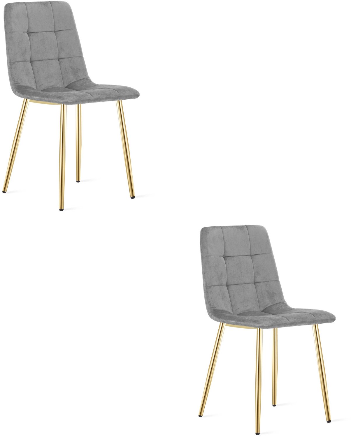 LEOBERT KARA Eetkamerstoelen – Set van 2 – Grijs Velvet – Goudkleurige Metalen Poten – Comfortabele Ergonomische Zitting – Modern Design – Velvet Stoel voor Woonkamer, Keuken en Eetkamer – Max. 110 kg per Stoel