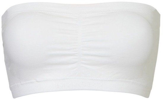 Witte naadloze bandeau-beha met geplooid detail aan de voorkant.
