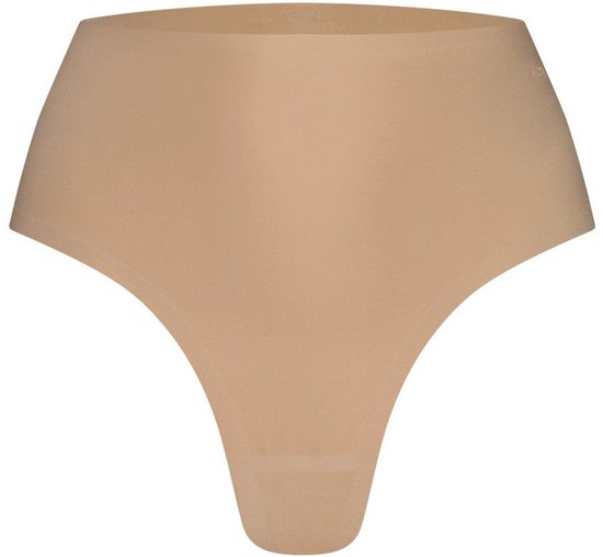 Beige, naadloze string met hoge taille.
