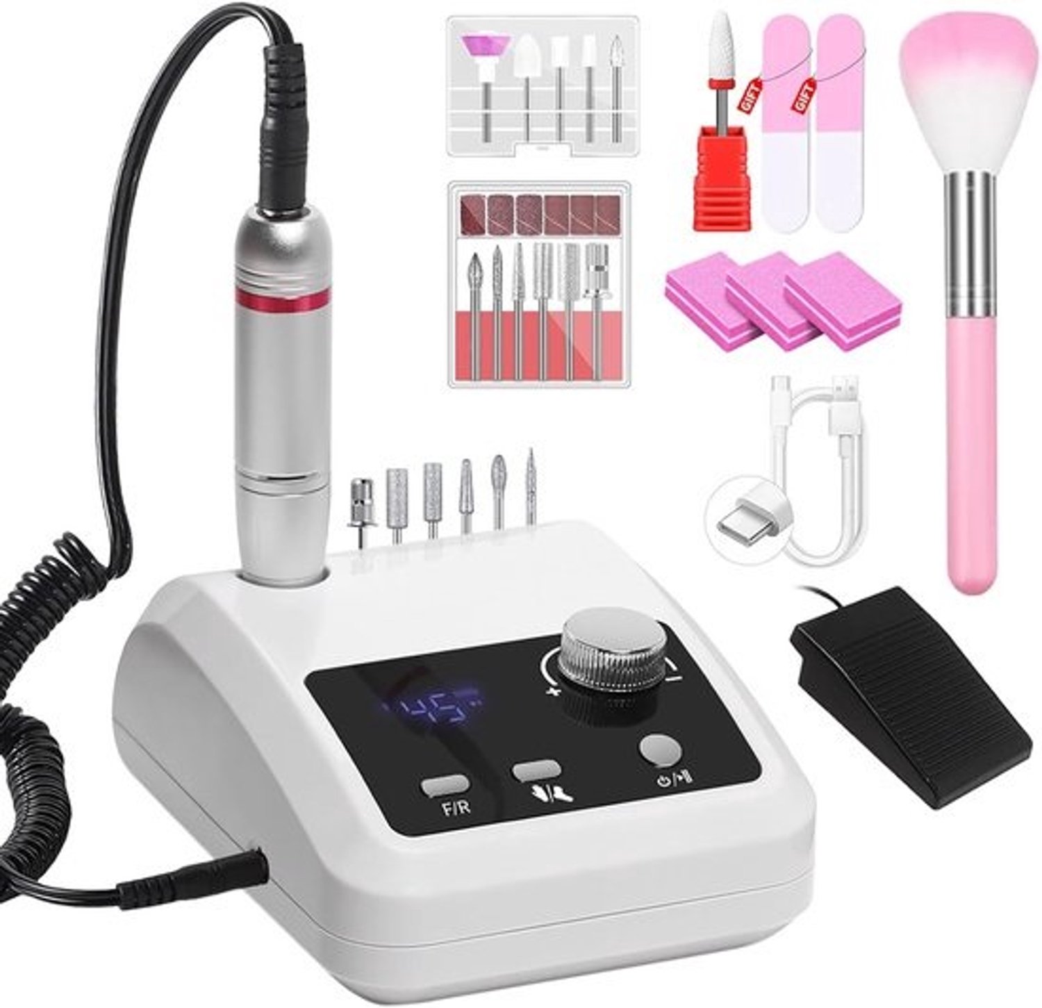 Professionele elektrische nagelfrees - 45.000 RPM - LCD-display, hand- en voetbediening