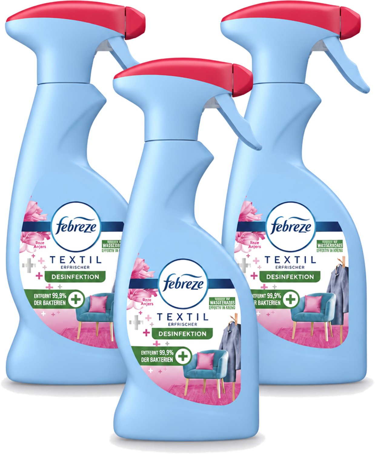 3 x Febreze – Textielspray – Roze Anjers – 375 ml - Voordeelverpakking - 3 stuks