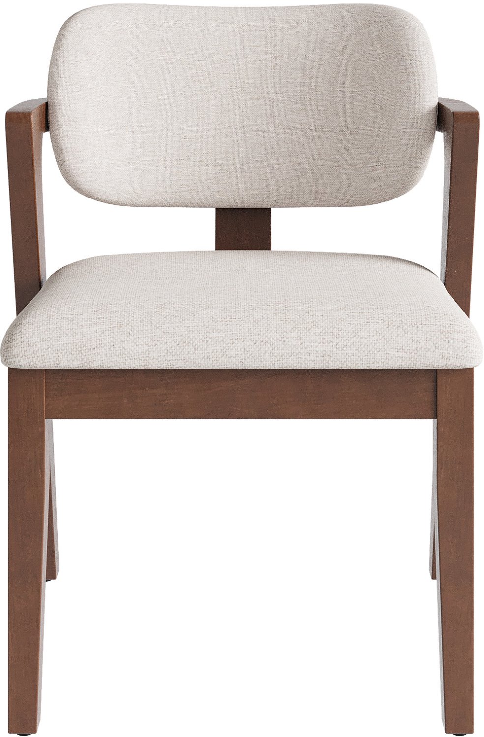 MODENUIT Eetkamerstoelen - Set Van 6 Met Armleuningen - Hout en Stof - Walnoot en Beige - 56x57,5x79 Cm