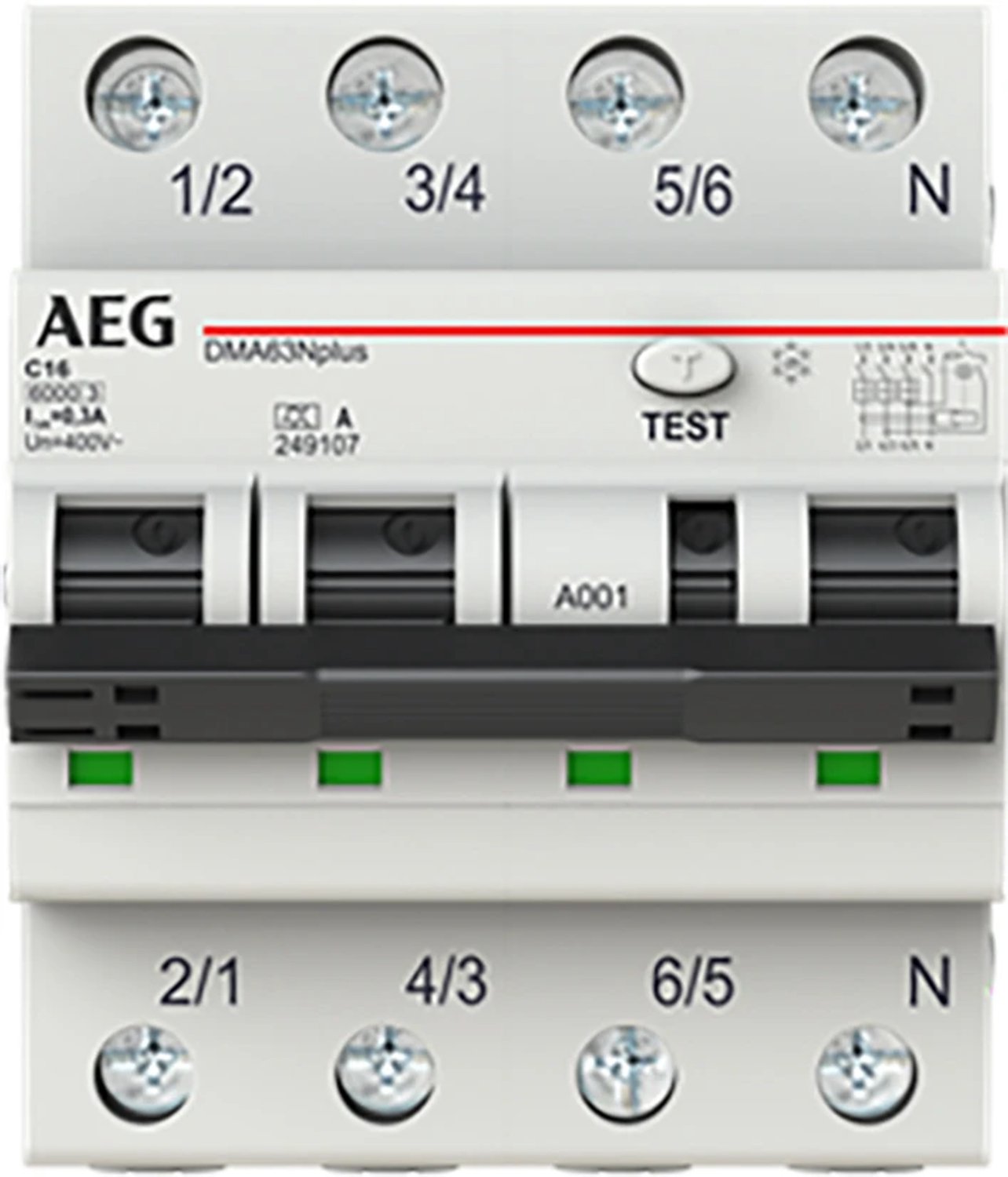 AEG aardlekautomaat 3-polig+nul 16A C-kar 300mA (DMA63NPC16/300)