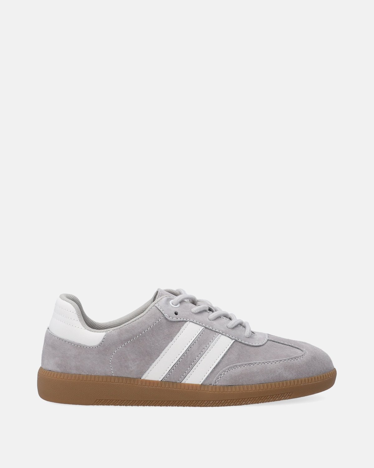 Grijze Retro Damessneakers - Suède - Leren Details