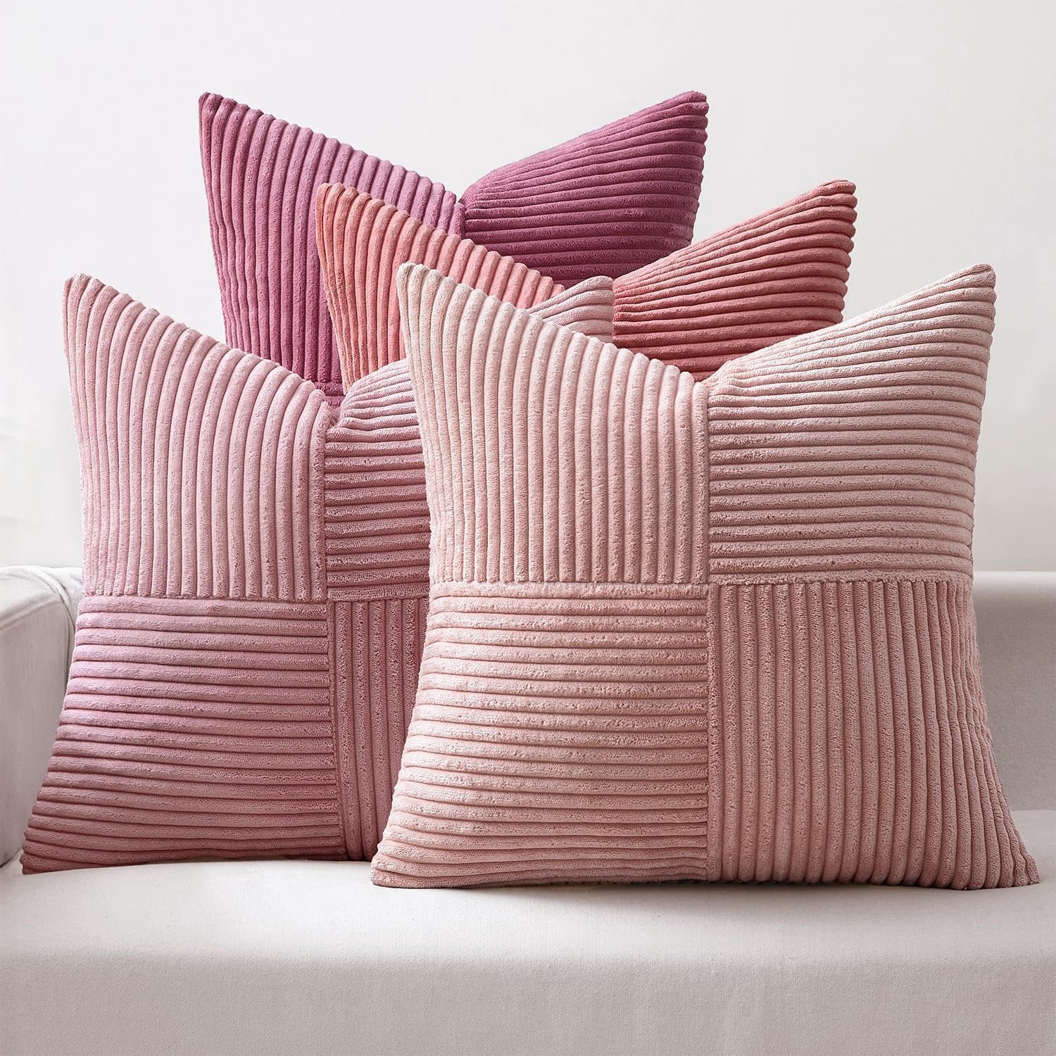 FLITI Kussenhoes - ribfluweel patchwork - voor sofa en bank - kussenhoes - voor thuisgebruik - roze patchwork - 40x40 cm - 4 stuks