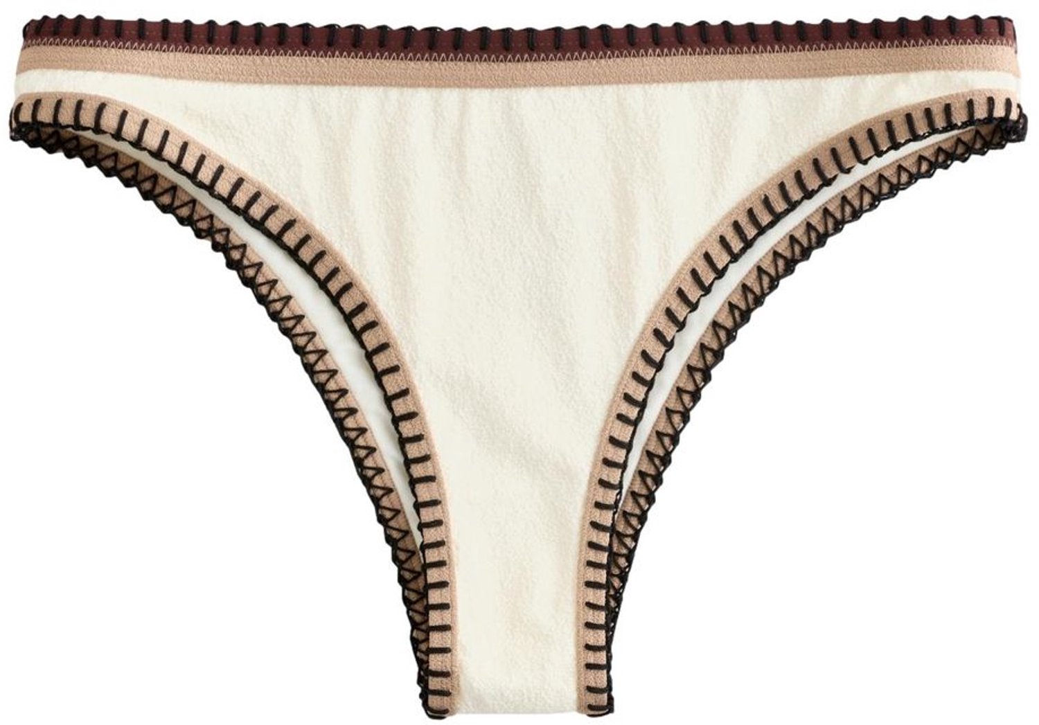 Next Dames - Hoog uitgesneden bikinibroekje - Crème Textured Cream/Brown Whipstitch