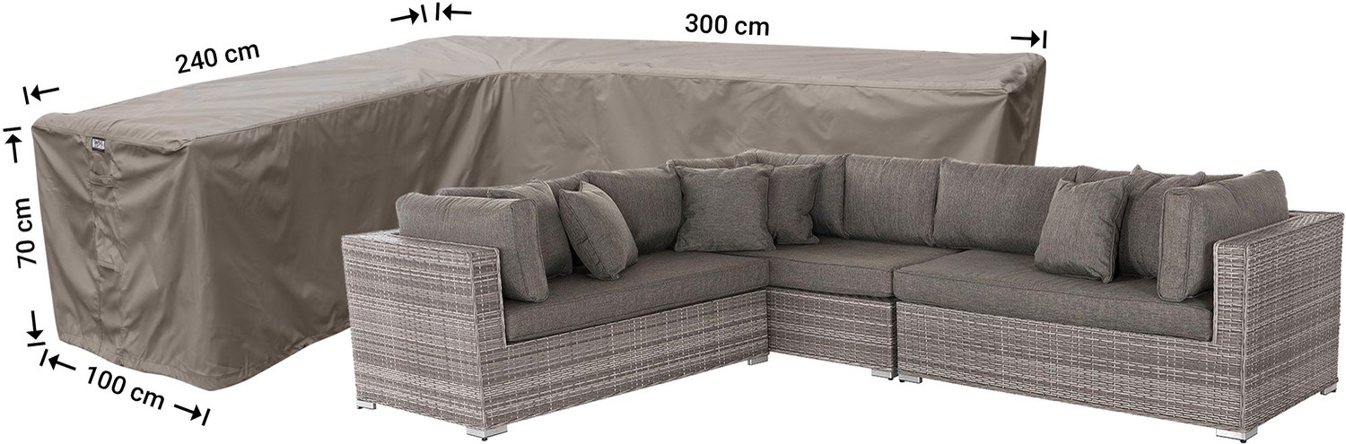Raffles Covers beschermhoes loungeset / hoekbank (L-vorm) - 300 x 240 H: 70 cm - RHS300240left - Hoes voor hoekbank met ongelijke zijden - Lange zijde links (vanaf zitpositie) Taupe